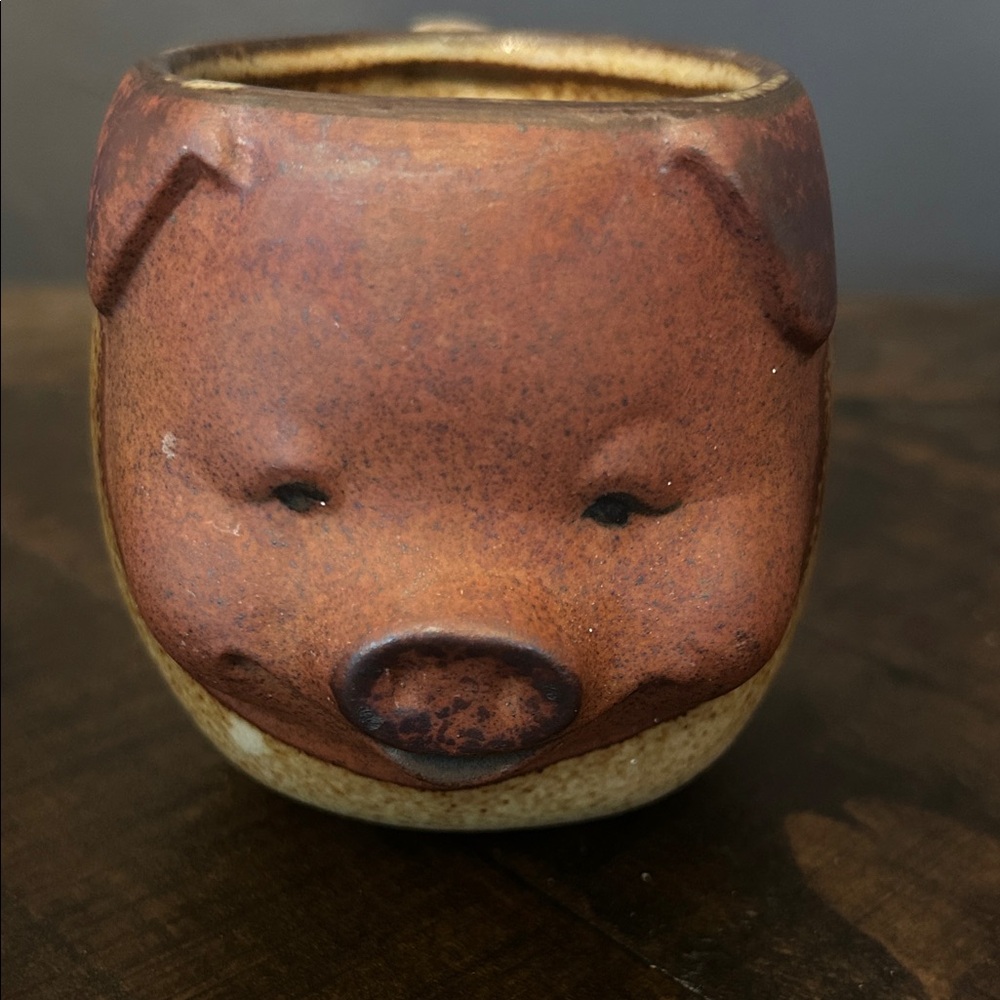 Vintage 1970s pig face ceramic cup
